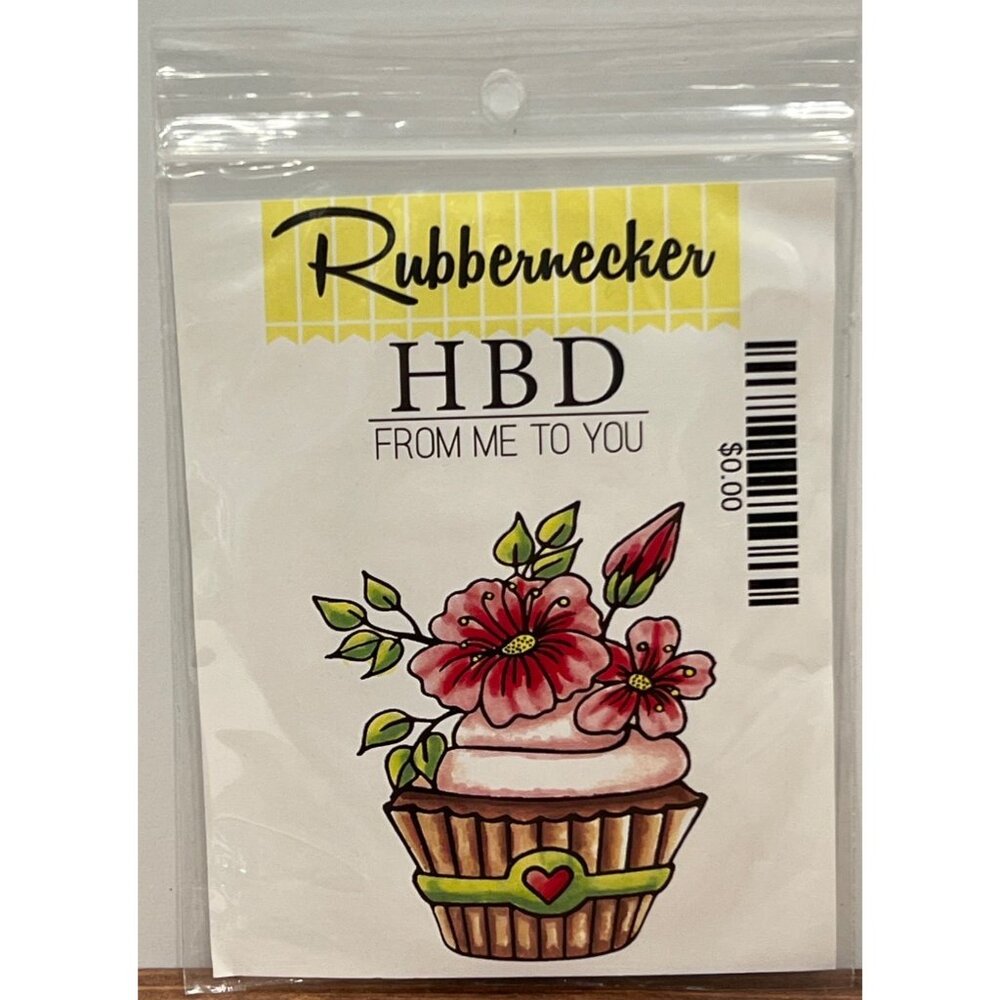 HBD Rubbernecker Clear Stamp - Floral Cupcake Design happy birthday